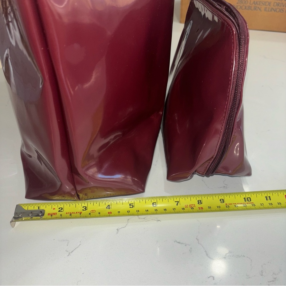 Burgundy Leather Tote Bag with Pouch - Picture 7 of 8